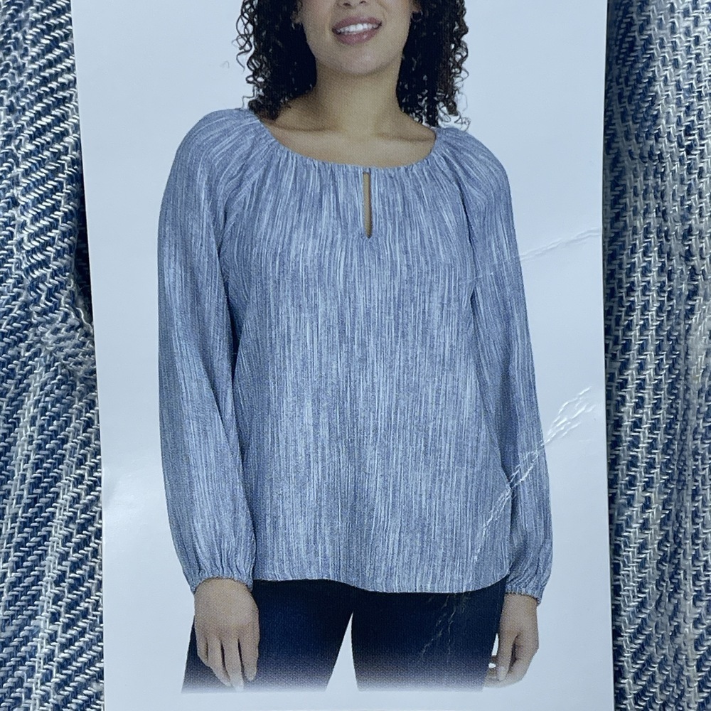 Boston Traders Women's M Blouse Blue Linen e0662